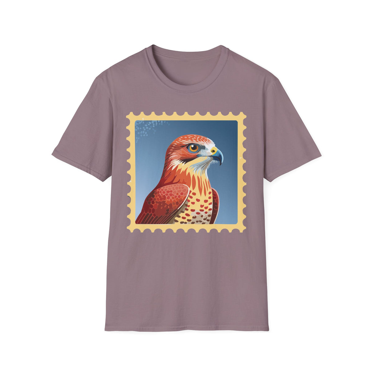 Red Hawk Portrait T-Shirt | Falcon Stamp Graphic Tee Unisex 100 Cotton Gildan T-Shirt