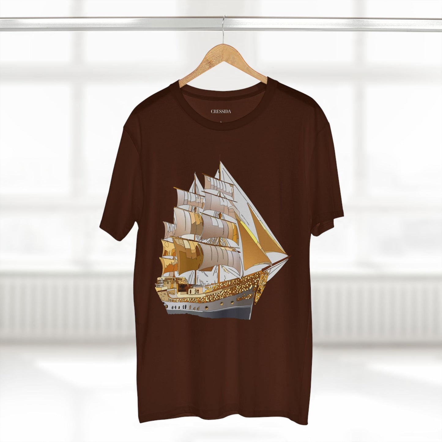 Ship Graphic Unisex 100 Cotton T-Shirt with Gold Frigate Art Design 21
