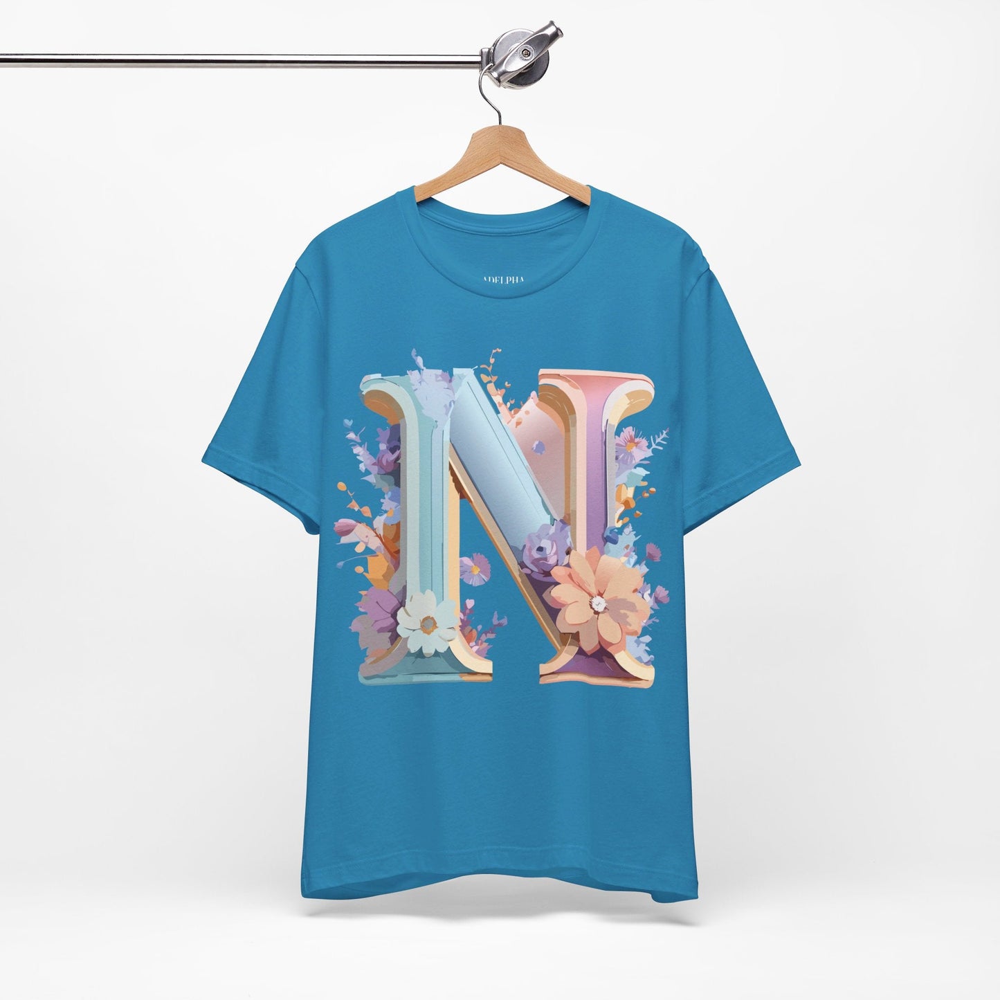Letter N Shirt Graphic Tee Unisex Vintage Inspired Art Adelpha Design Short Sleeve