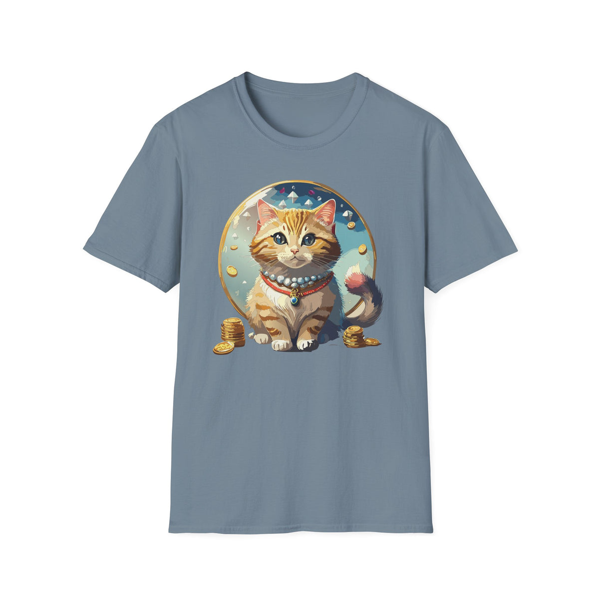 Lucky Cat Illustration T-Shirt | Cute Ginger Kitten, Whimsical Charm