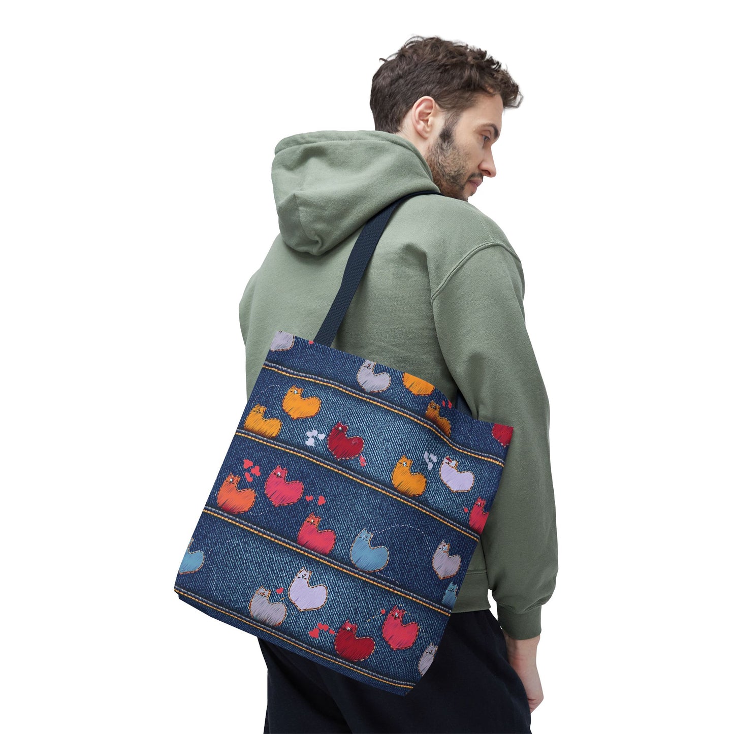 Love Day Graphic Design Denim Fabric Imitation Print Unisex Canvas Bag POLY 3 Sizes Tote Bag 201-9