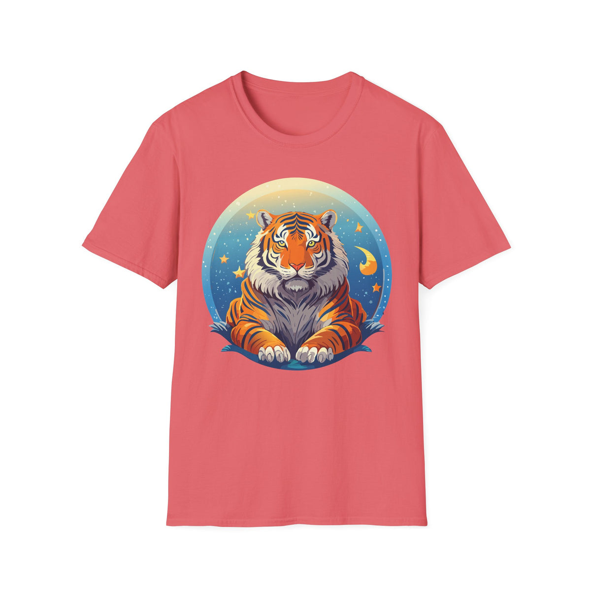 Celestial Tiger Illustration T-Shirt | Night Sky Moon Stars