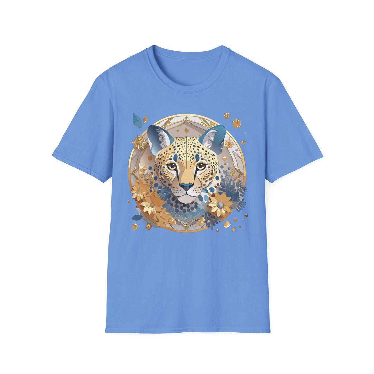 Floral Leopard Face T-Shirt | Botanical Cheetah Portrait Tee