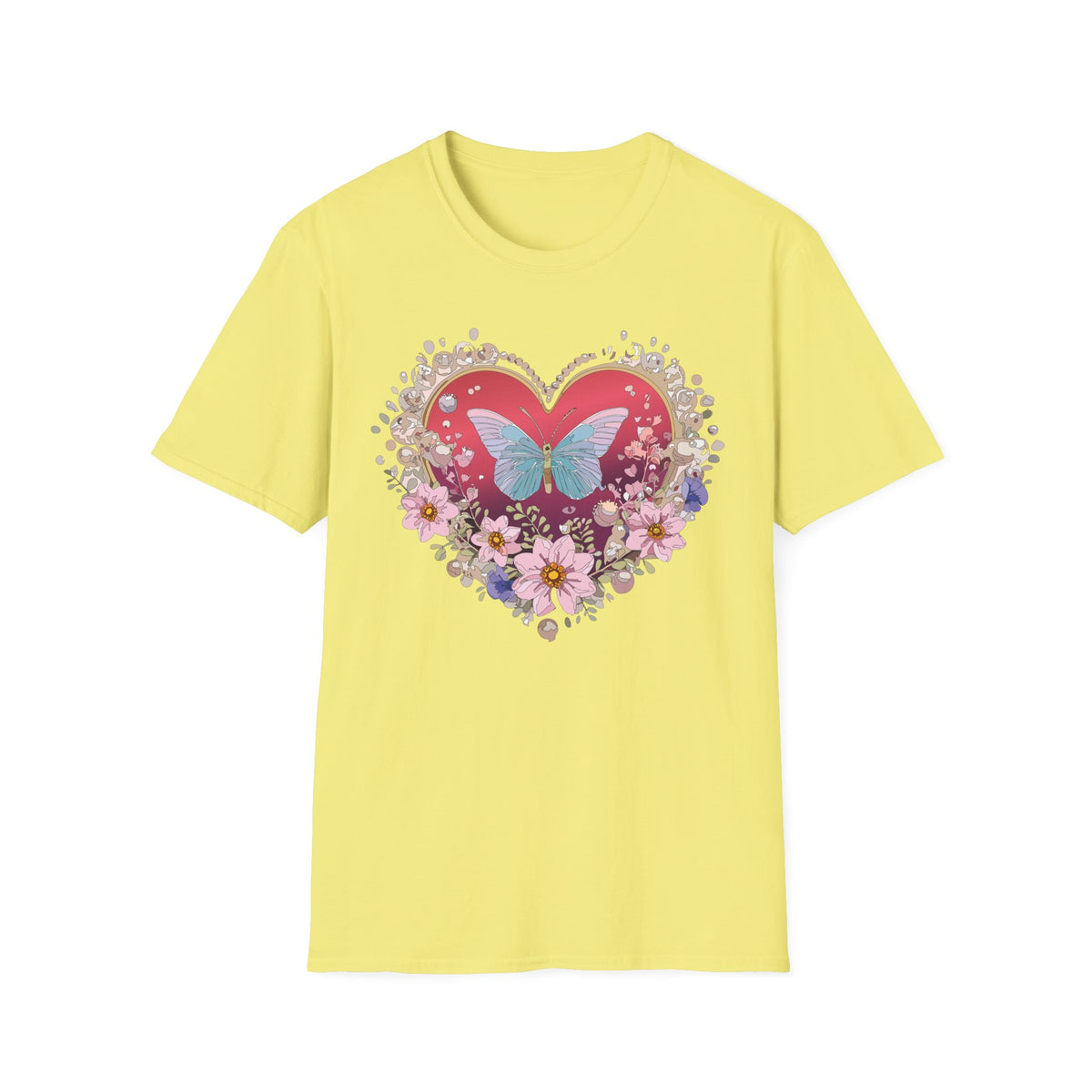 Butterfly Heart Floral Graphic Design Unisex 100 Cotton Gildan T-Shirt