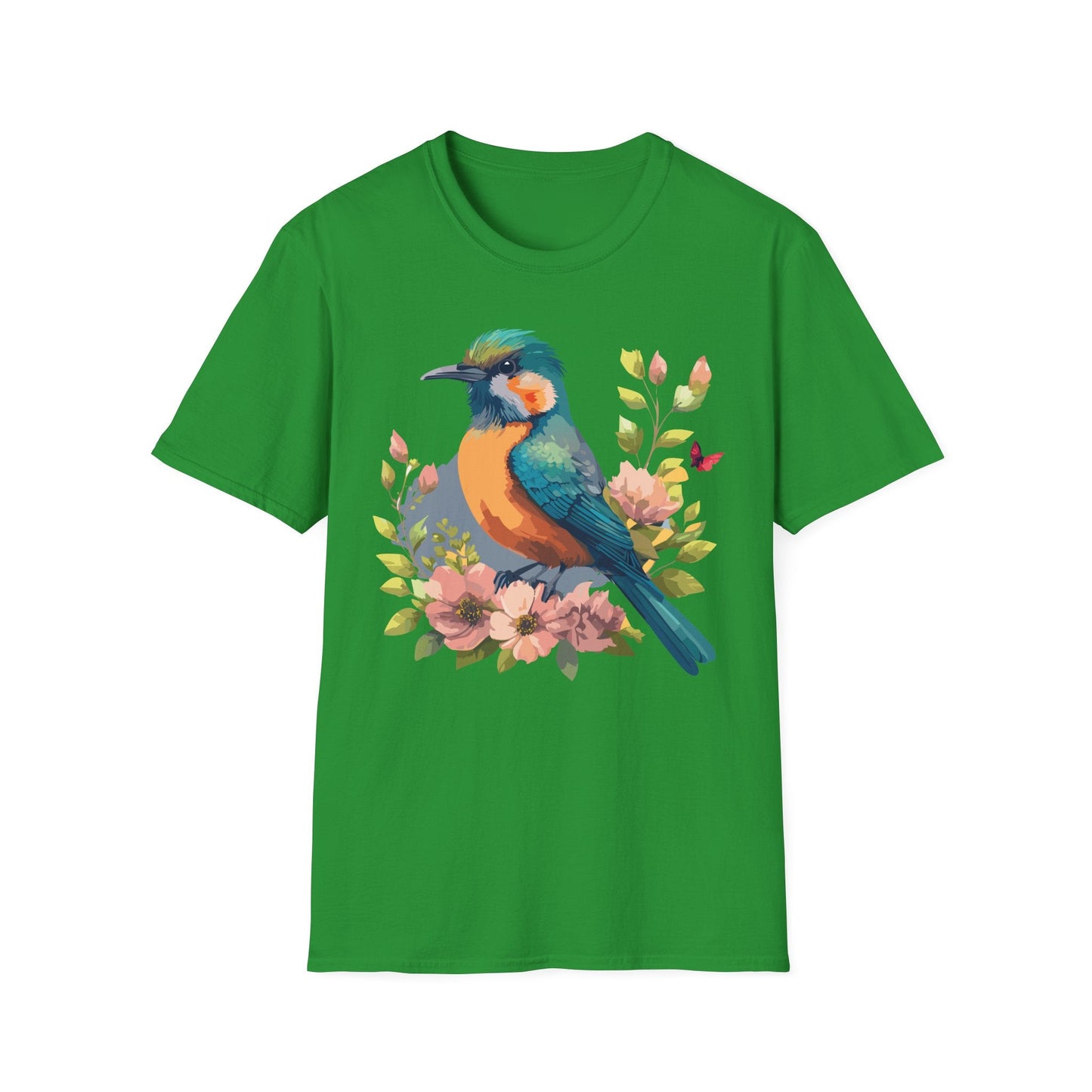 Floral Bird T Shirt Unisex Softstyle Tee 100 Percent Ring Spun Cotton Animal Print