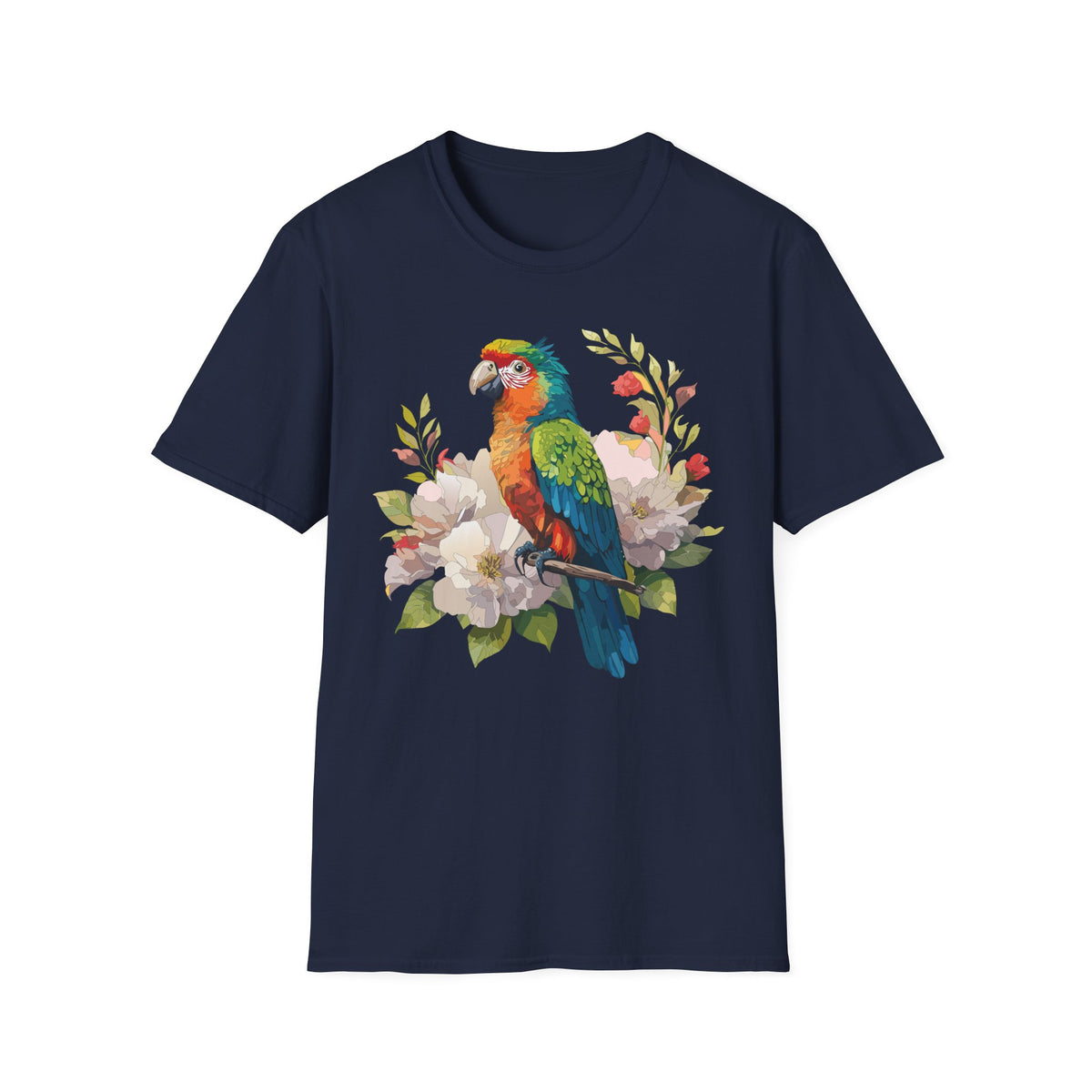 Colorful Parrot Illustration T-Shirt | Tropical Bird Floral Art