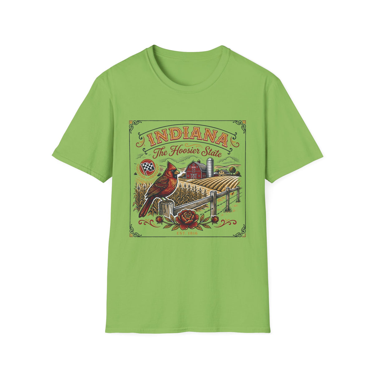 Indiana The Hoosier State T-Shirt — Cardinal Bird Farm Vintage Travel Tourist Graphic Design Unisex 100 Cotton Gildan T-Shirt