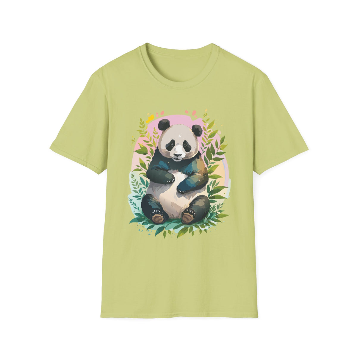 Cute Panda Illustration T-Shirt | Watercolor Bamboo Leaves Tee