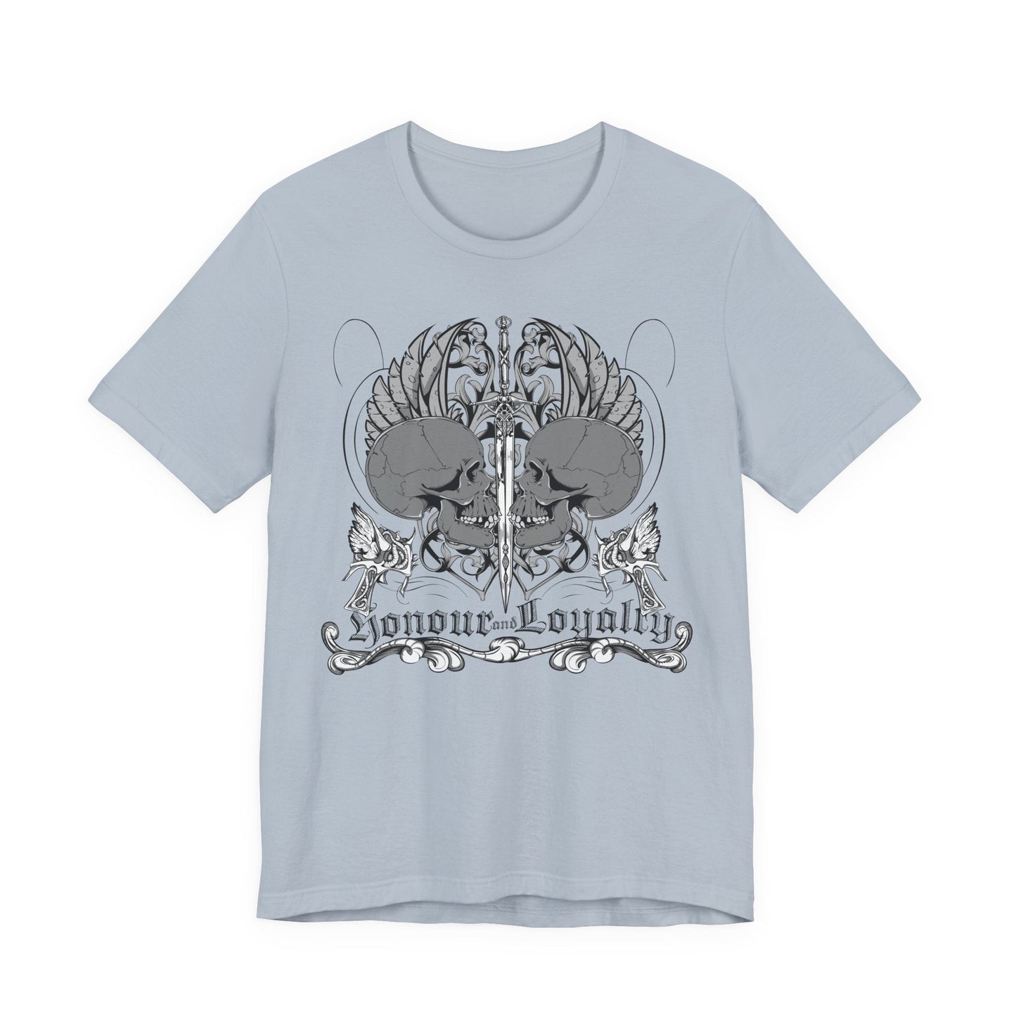 Honor Loyalty crest tee Gothic heraldry skulls wings emblem Art-48