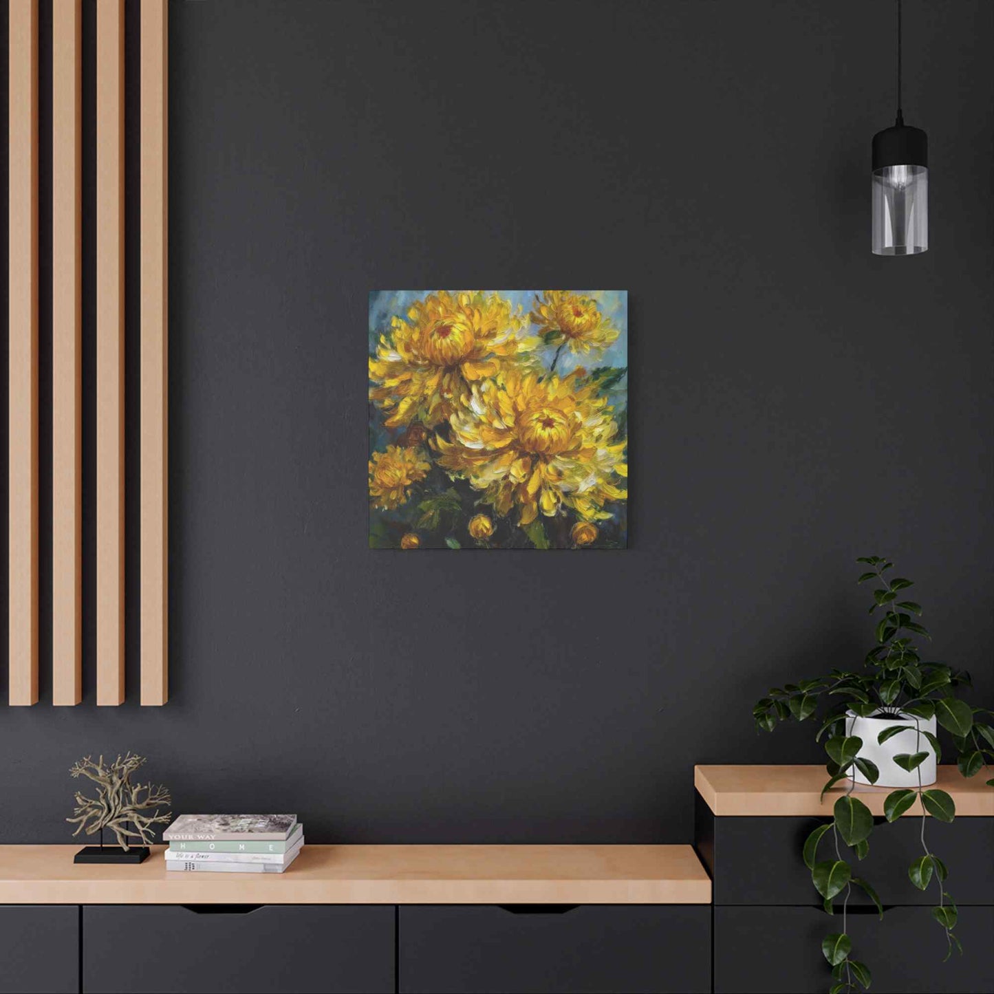 Chrysanthemums Print Canvas, Floral Oil Paint Print 20x20, 24x24, 30x30, 32x32, 36x36 Art Design Pine-Wood Inner Frame MC-163