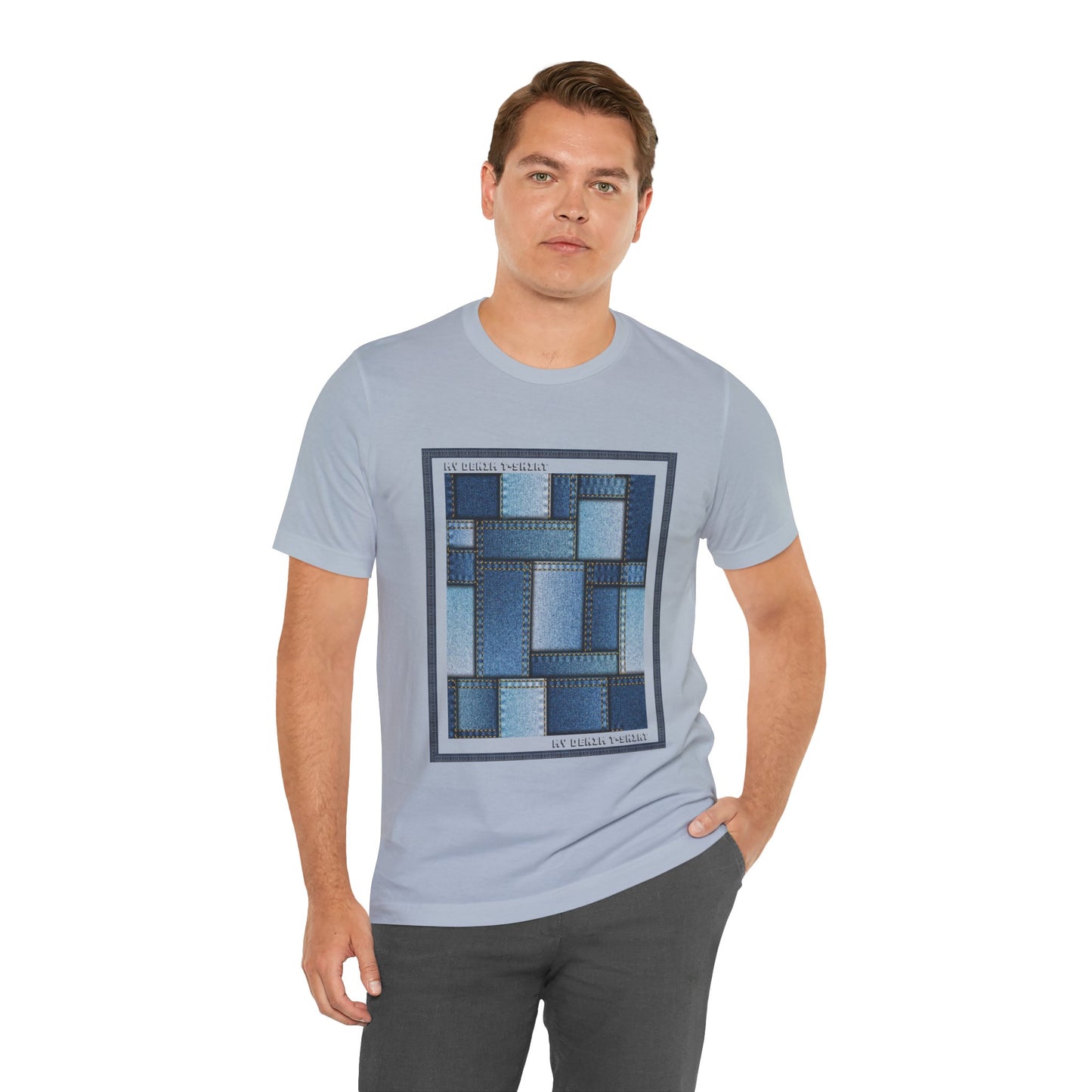 Unisex-T-Shirt aus Baumwolle mit Jeans-Print