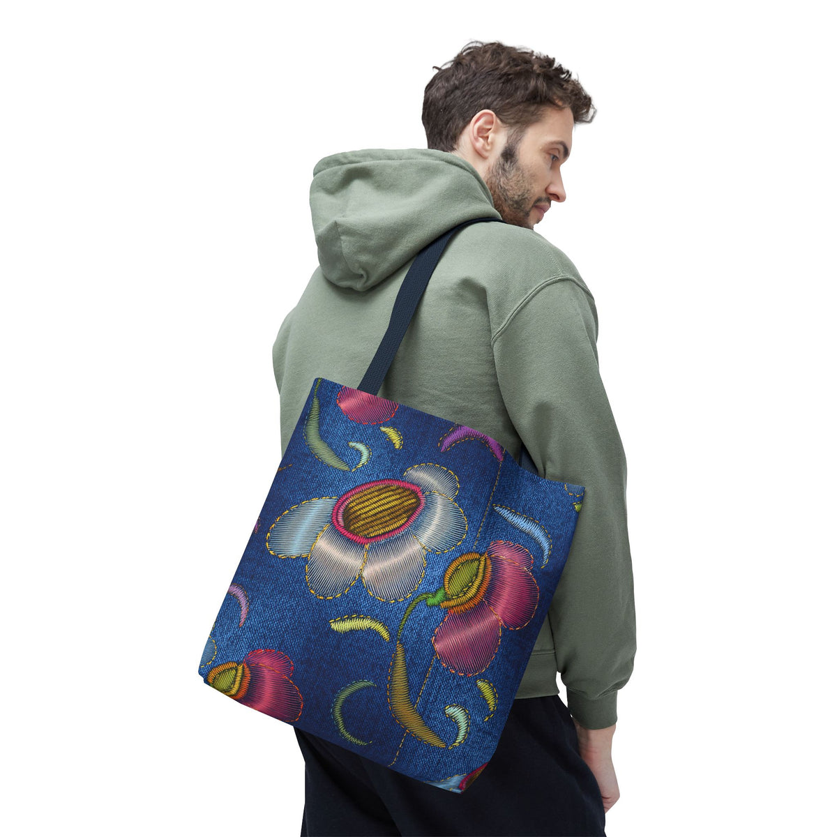 Denim Fabric Imitation Print Unisex Canvas Bag Poly Spun 3 Sizes Tote Bag 159-7