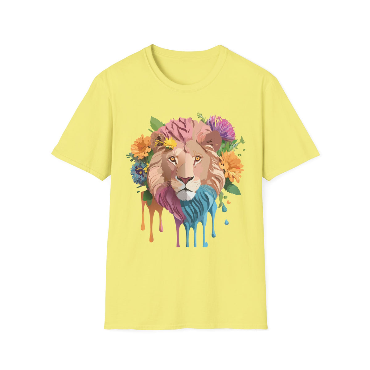 Floral Lion Portrait T-Shirt | Colorful Drip Mane Tee
