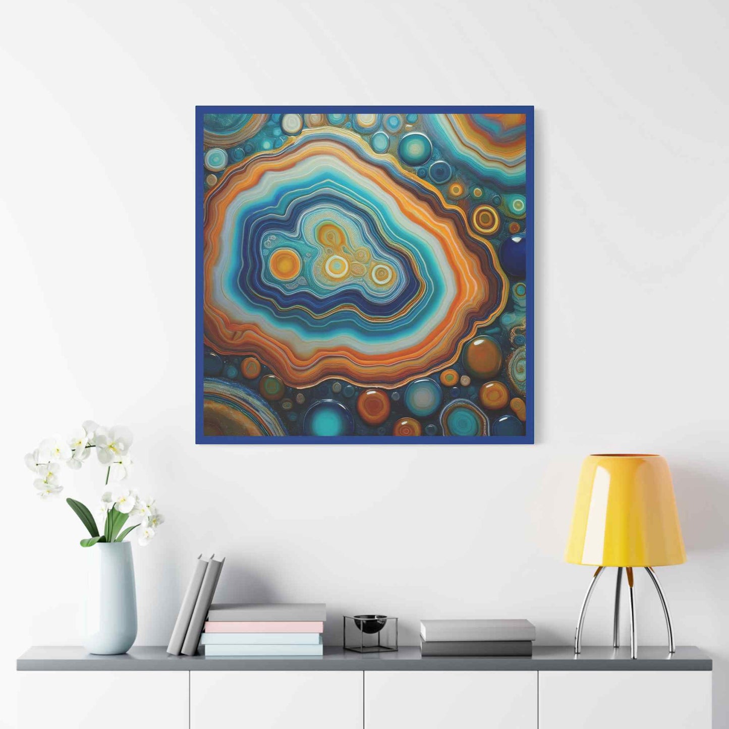 Agate Stone Graphic Print Canvas, Oil Paint Print 20x20, 24x24, 30x30, 32x32, 36x36 Canvas Pine-Wood Inner Frame MC-190