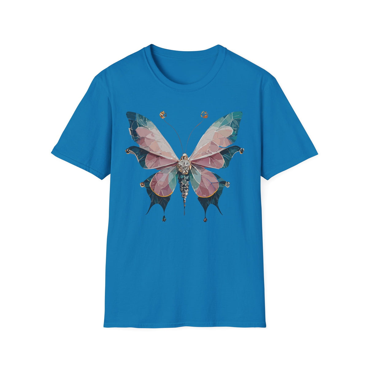 Geometric Pastel Butterfly T-Shirt | Floral Gem Accent Graphic Tee Unisex 100 Cotton Gildan T-Shirt