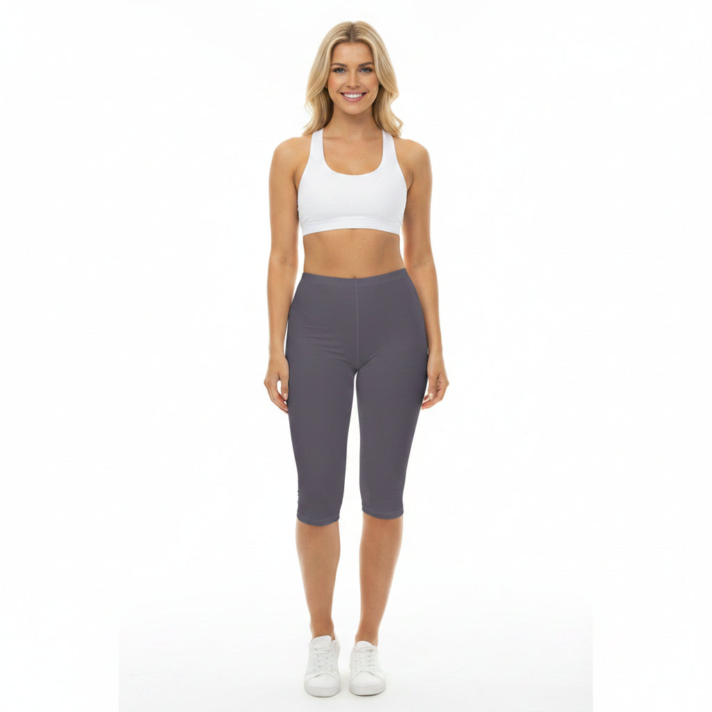 Foggy Purple Color Women's Brushed Suede Poly Span Casual Capri Leggings XS-2XL