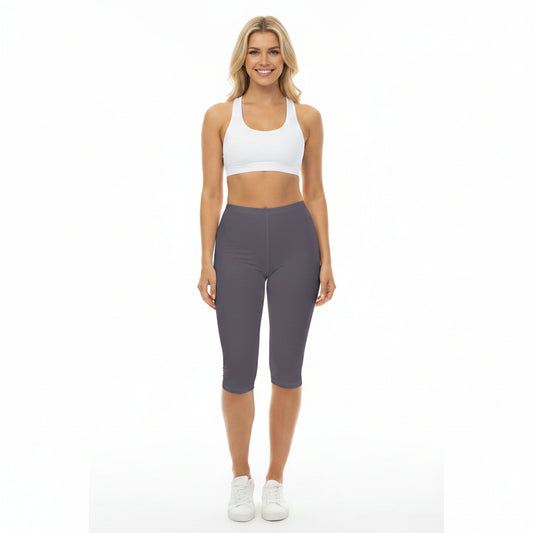 Foggy Purple Color Women's Brushed Suede Poly Span Casual Capri Leggings XS-2XL