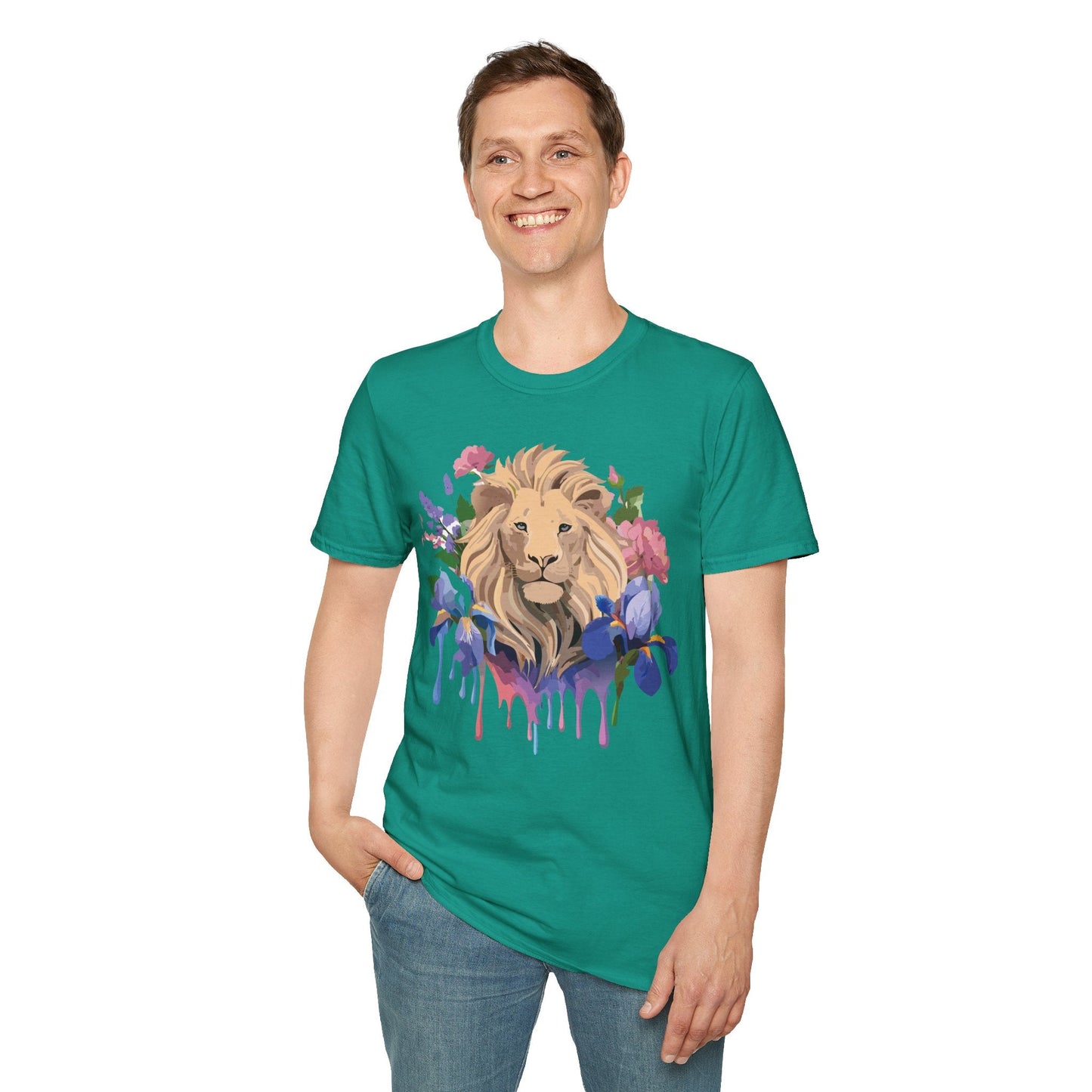 Unisex Softstyle Lion Shirt Floral Lion Tee Animal Print Graphic Tee