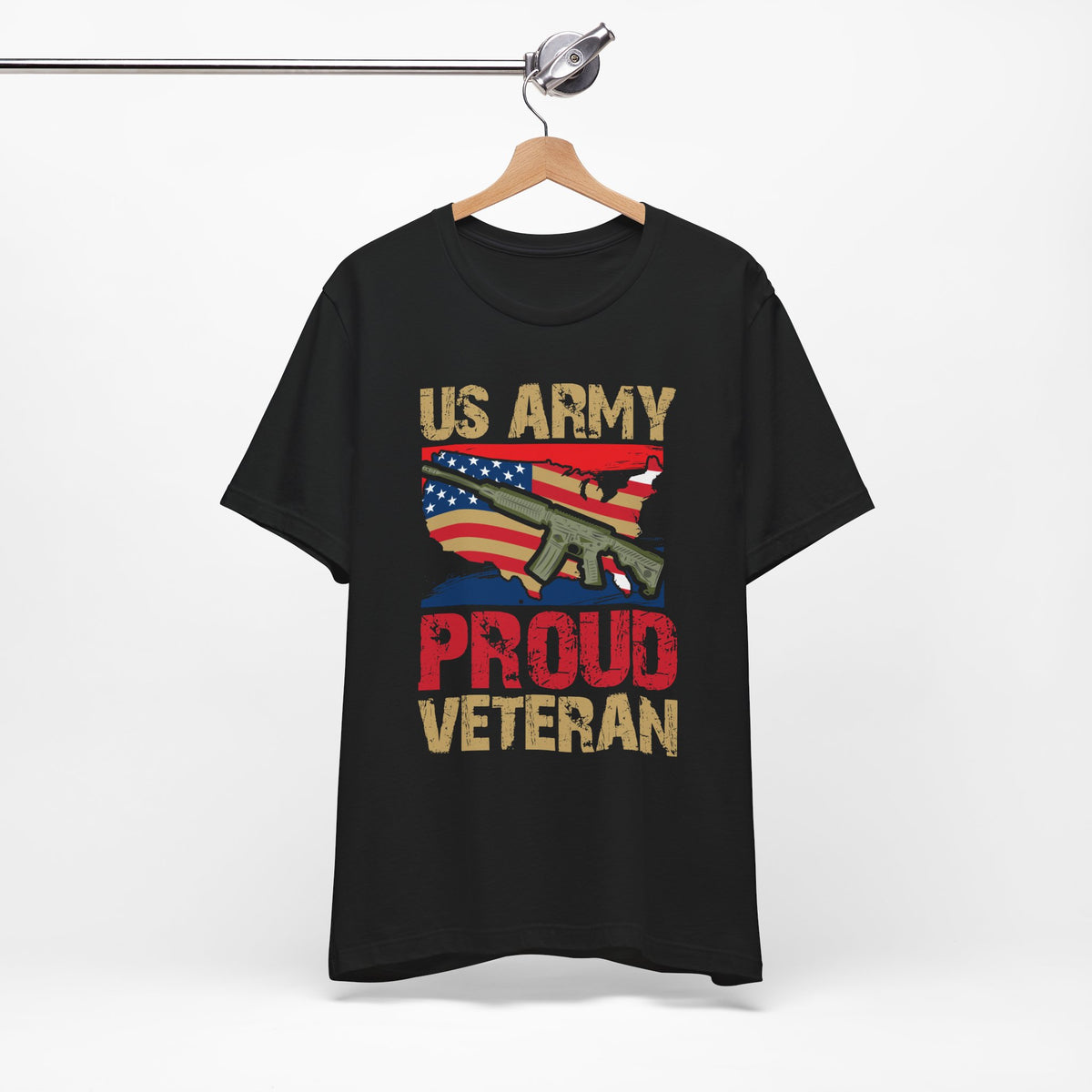 US Army Proud Veteran T-Shirt American Flag Rifle Military Unisex Cotton Tee v17