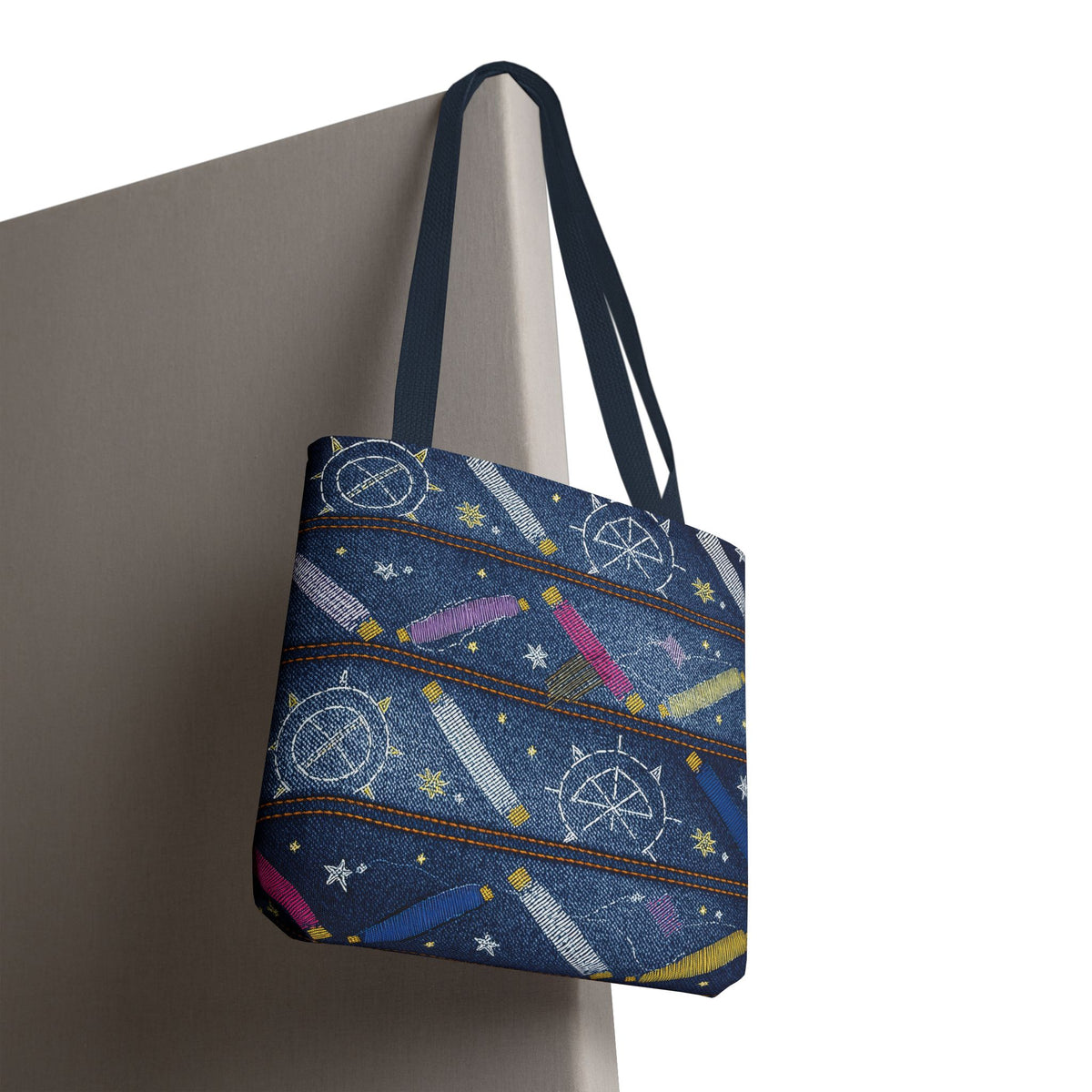 Denim Fabric Imitation Print Unisex Canvas Bag Poly Spun 3 Sizes Tote Bag 183-9