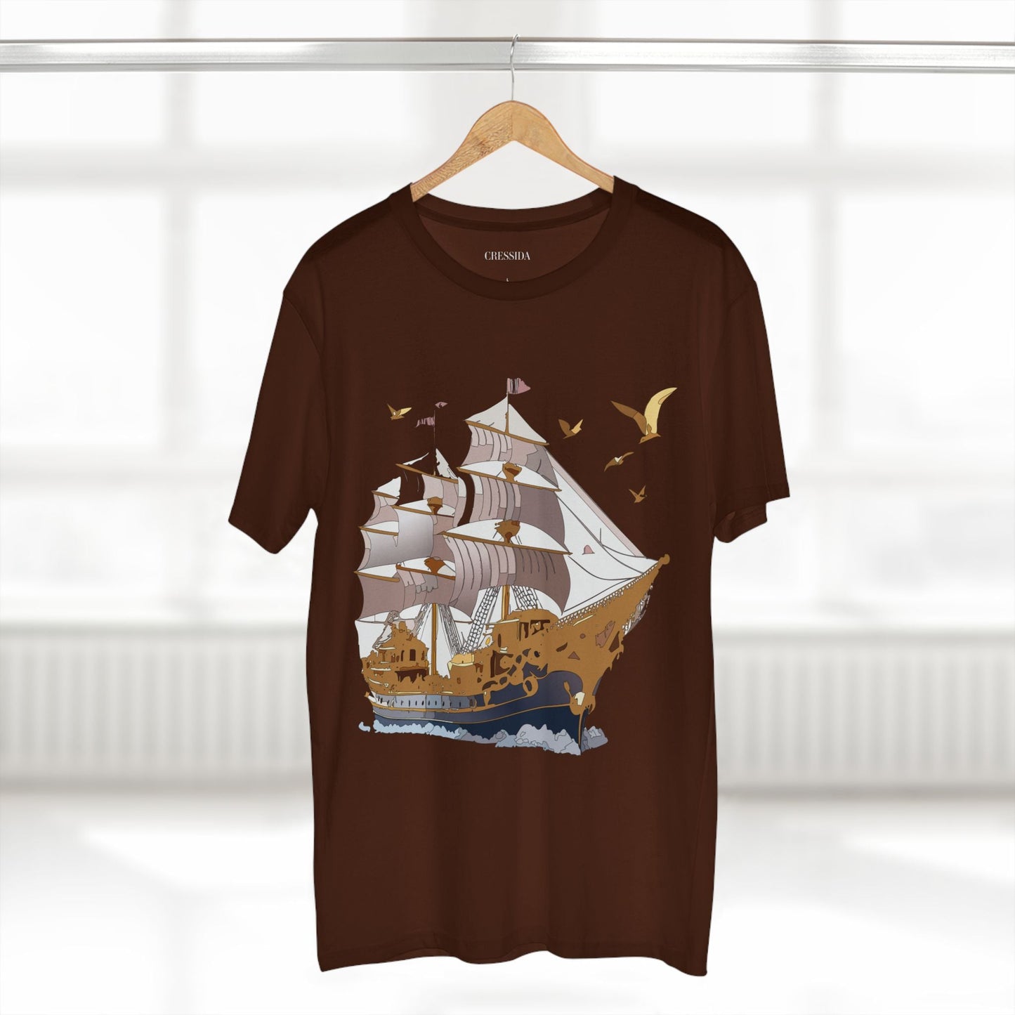 Ship Graphic Unisex 100 Cotton T-Shirt with Gold Frigate Art Design 3