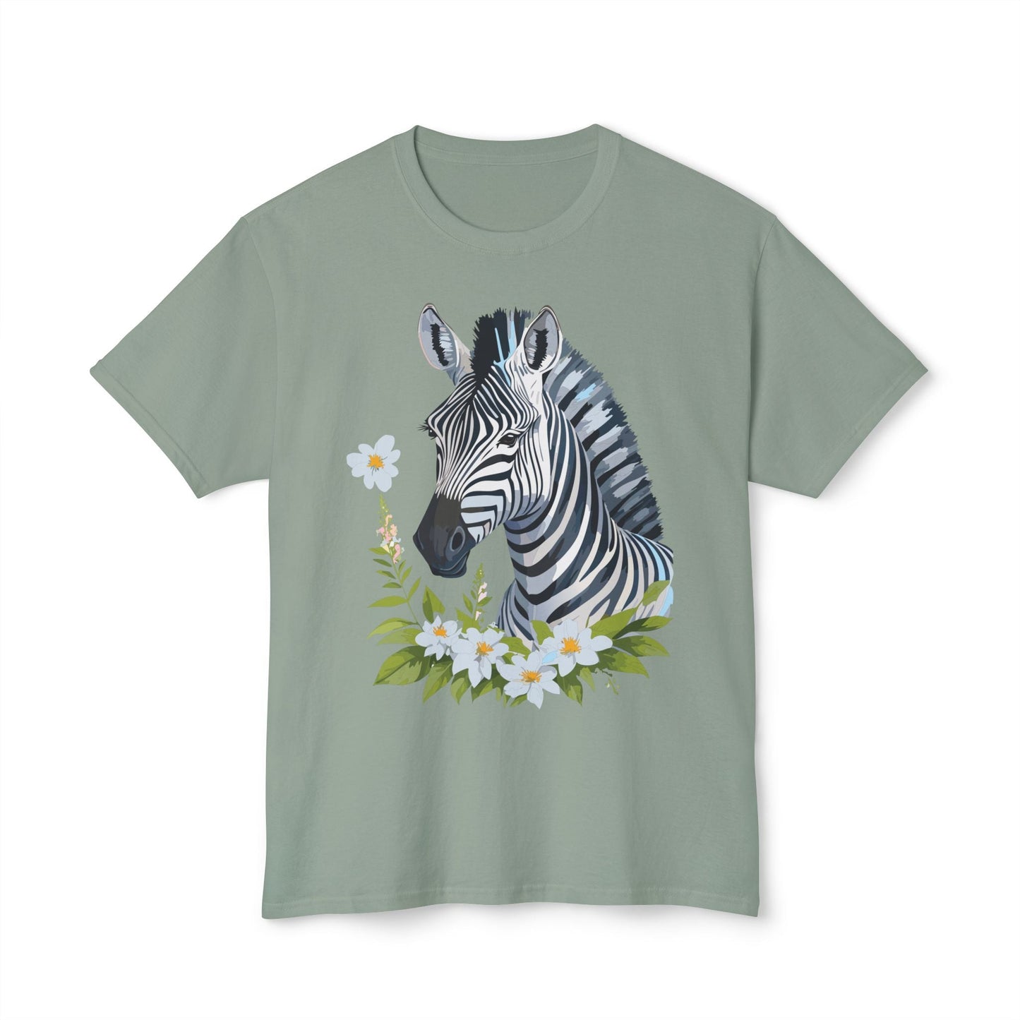 Unisex Zebra Art Print T Shirt 100% Cotton Vintage Floral Tee Made in USA Premium Graphic Tee