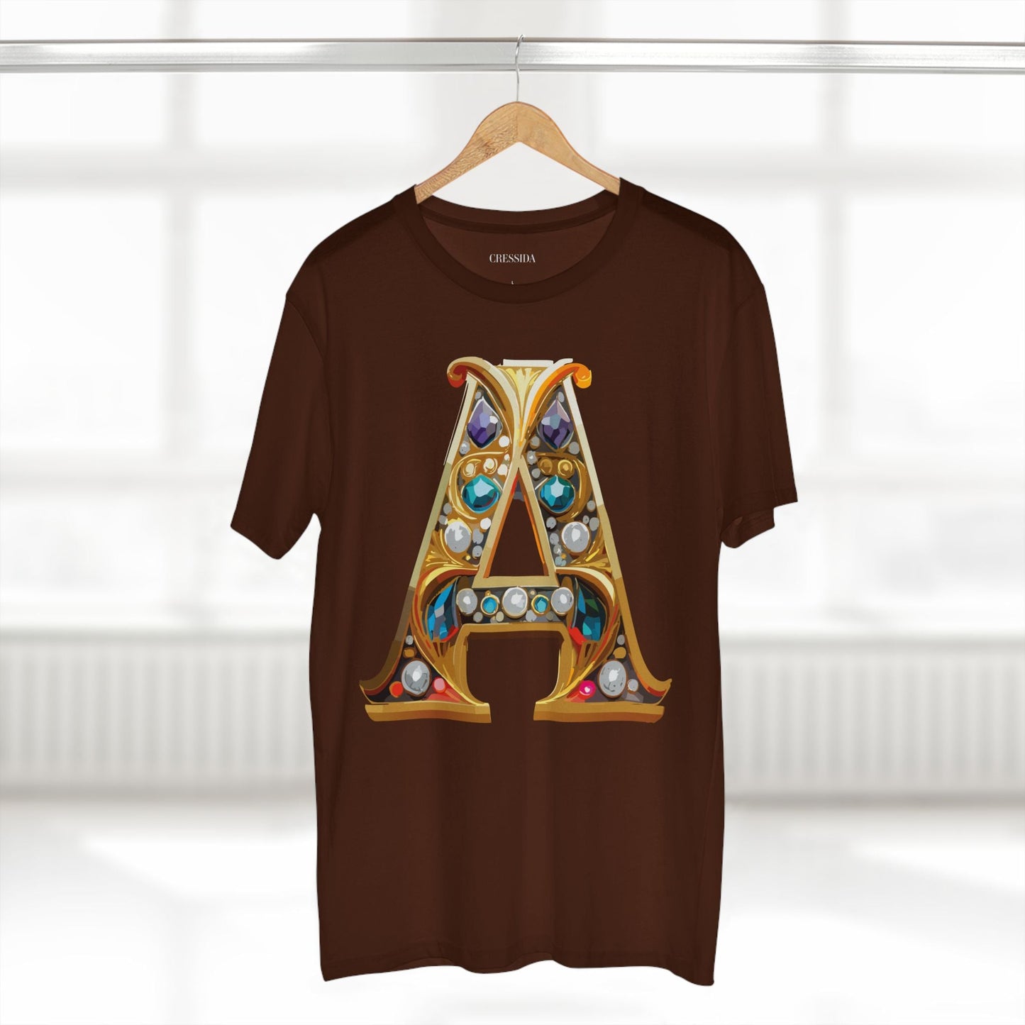 Letter A Graphic Design Tee Unisex 100 Cotton With Antique Gold Letters Artwork T-Shirt