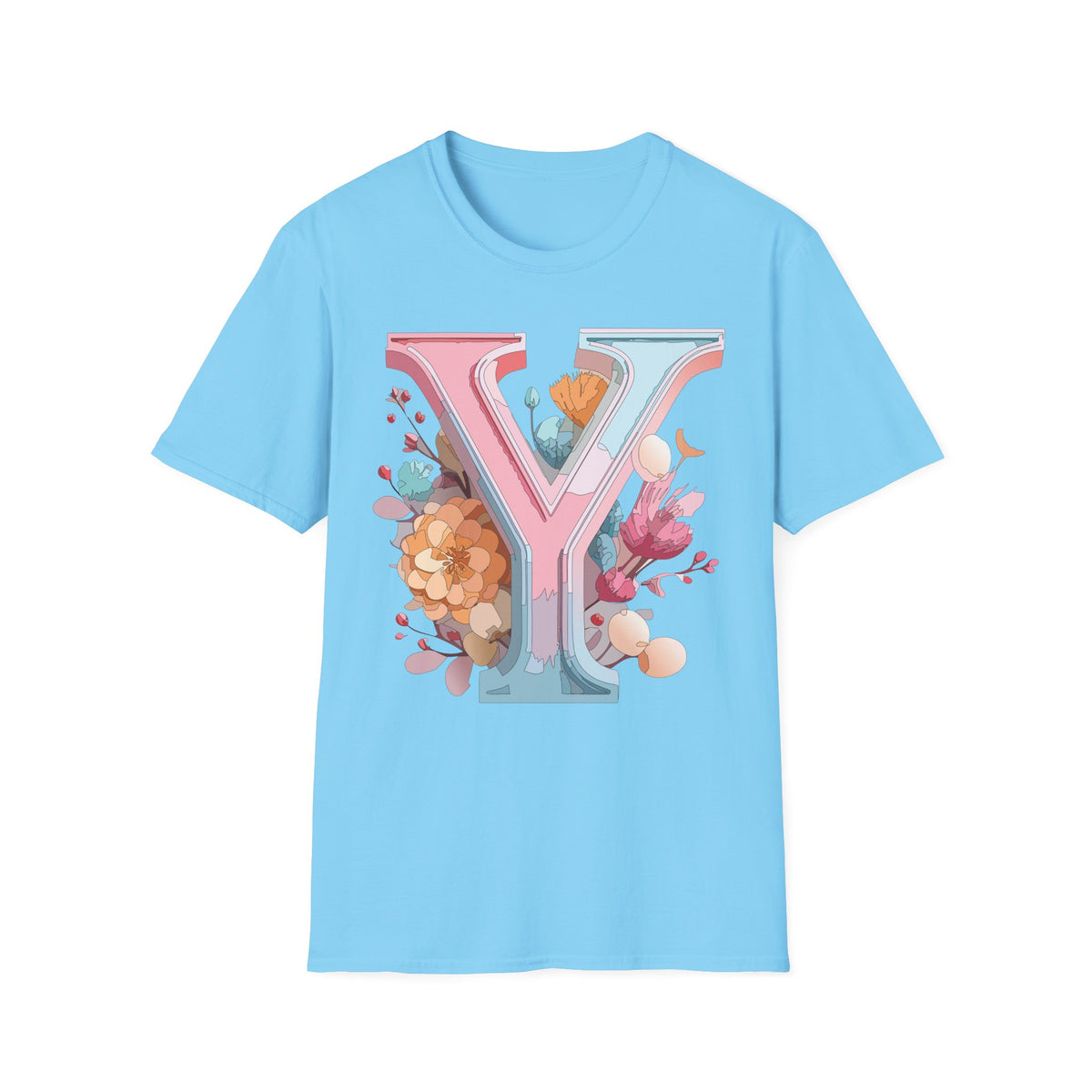 Floral Letter V T-Shirt | Pastel Monogram V Tee