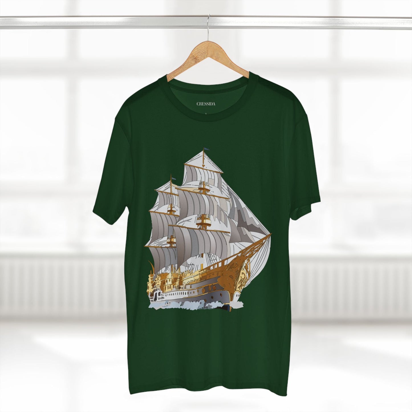 Ship Graphic Unisex 100 Cotton T-Shirt with Gold Frigate Art Design 15