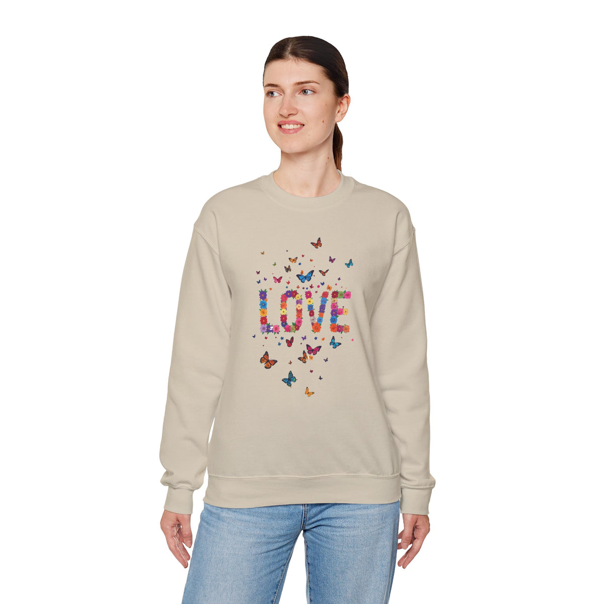 Unisex Floral Love Sweatshirt, Love Floral Sweatshirt, Floral Butterfly Sweatshirt, 50/50 Cotton-Poly Valentine's Day Sweatshirt 06