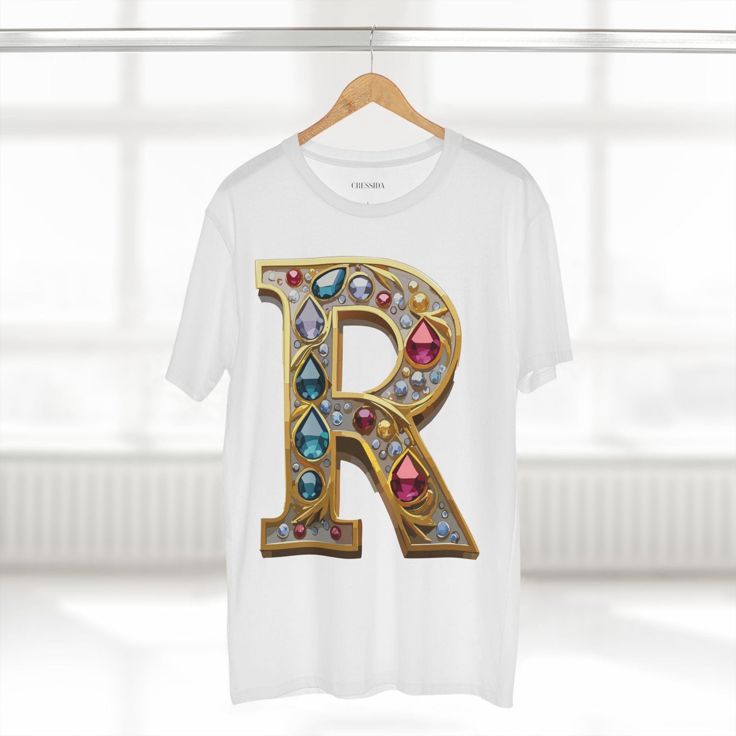 Letter R Graphic Design Tee Unisex 100 Cotton With Antique Gold Letters Artwork T-Shirt