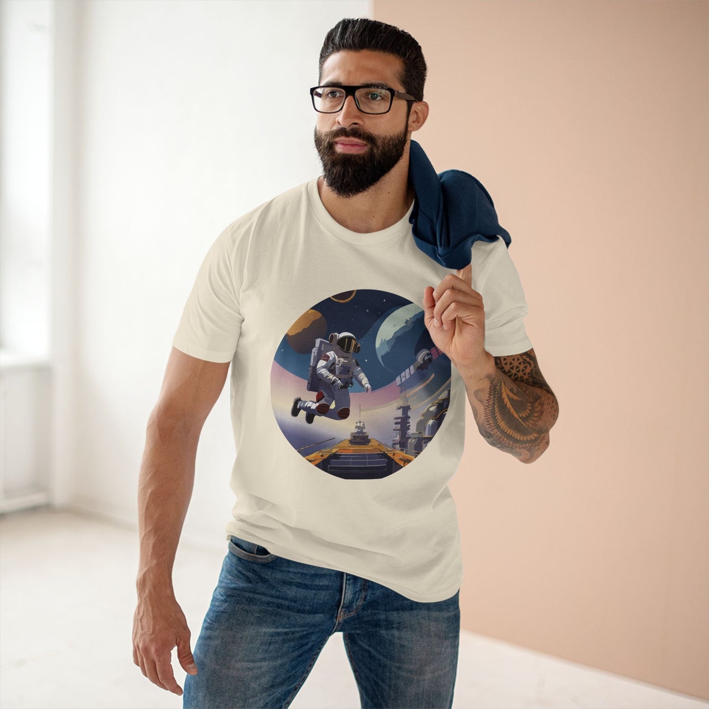 Cosmos Astronaut Shirt Unisex Premium Cotton Tee Original Art Design Retro2Nova CS 31