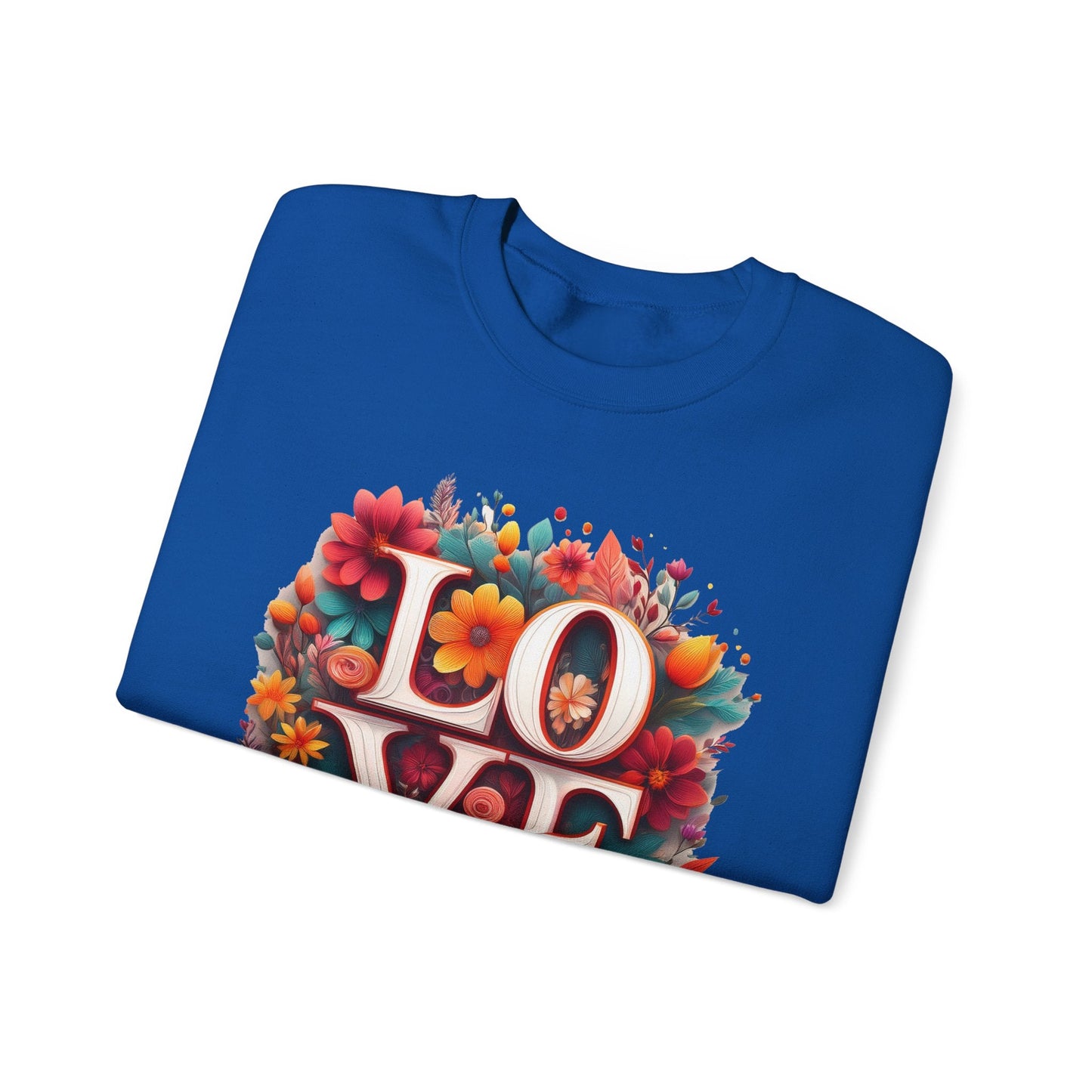 Floral Love Valentines Day Sweatshirt Unisex Heavy Blend Crewneck 50/50 Cotton Polyester Gildan 18000
