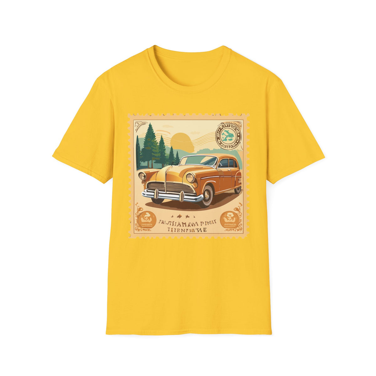 Vintage Classic Car Stamp T-Shirt | Retro Roadtrip Scenic Graphic Tee Unisex 100 Cotton Gildan T-Shirt
