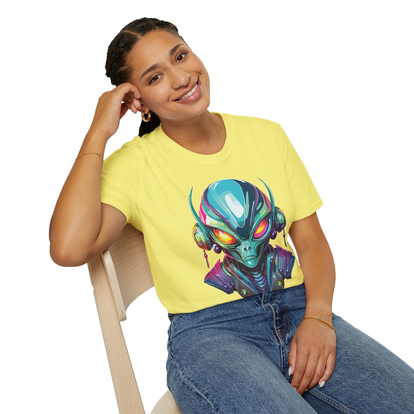 Alien Cosmos Unisex Cotton T Shirt With Alien Artwork Softstyle Ring Spun Cotton 64000