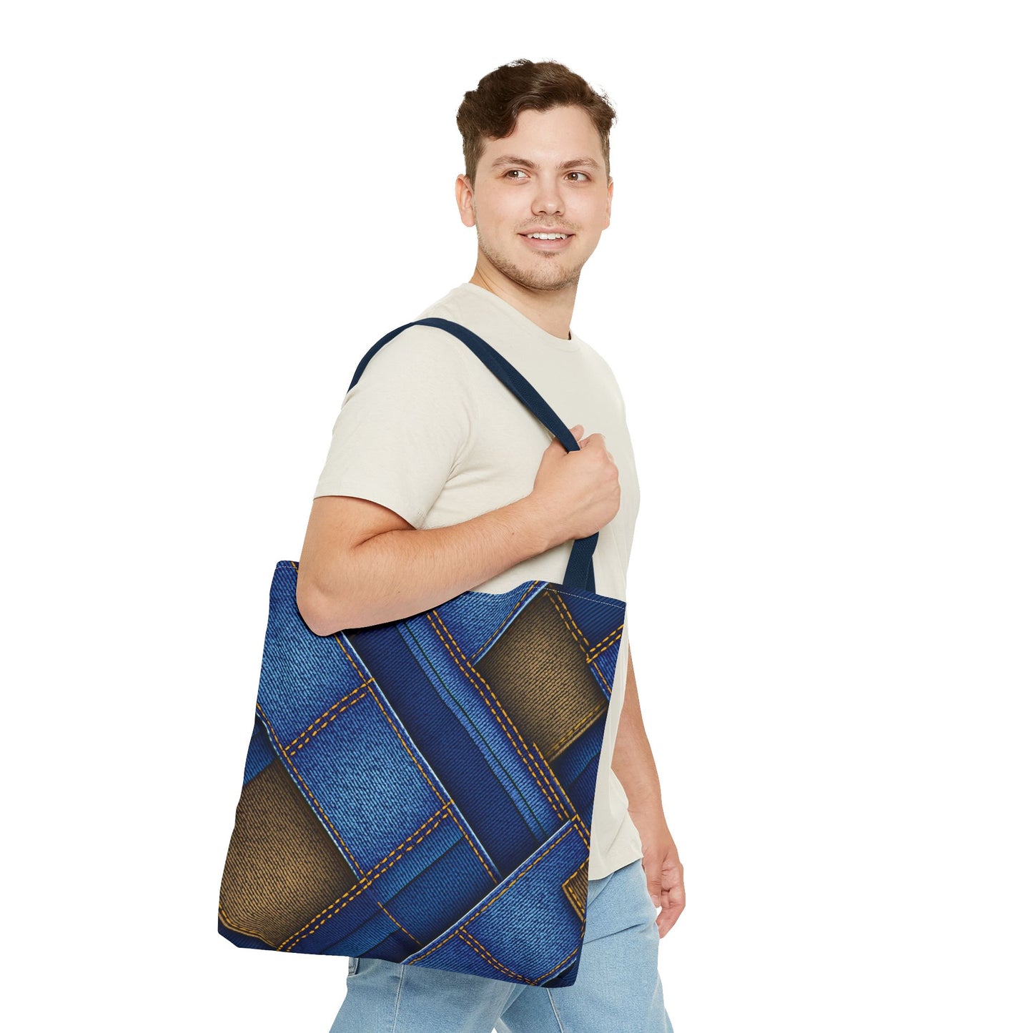 Denim Fabric Imitation Print Unisex Canvas Bag Poly Spun 3 Sizes Tote Bag 147