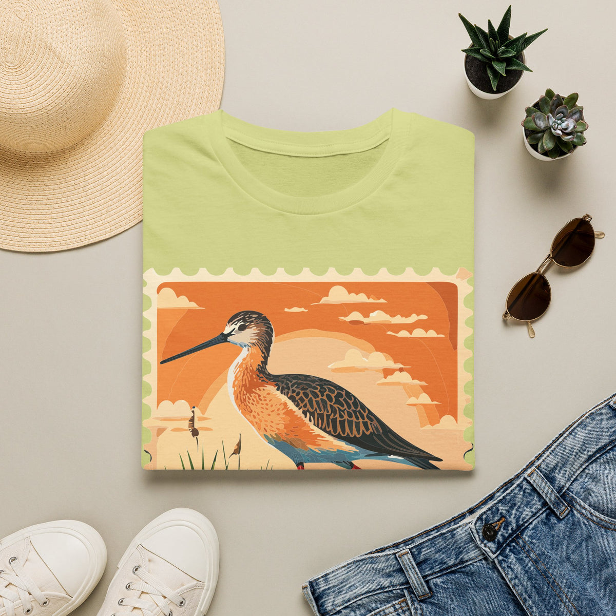 Marsh Bird Illustration T-Shirt | Retro Shorebird Graphic Tee Unisex 100 Cotton Gildan T-Shirt