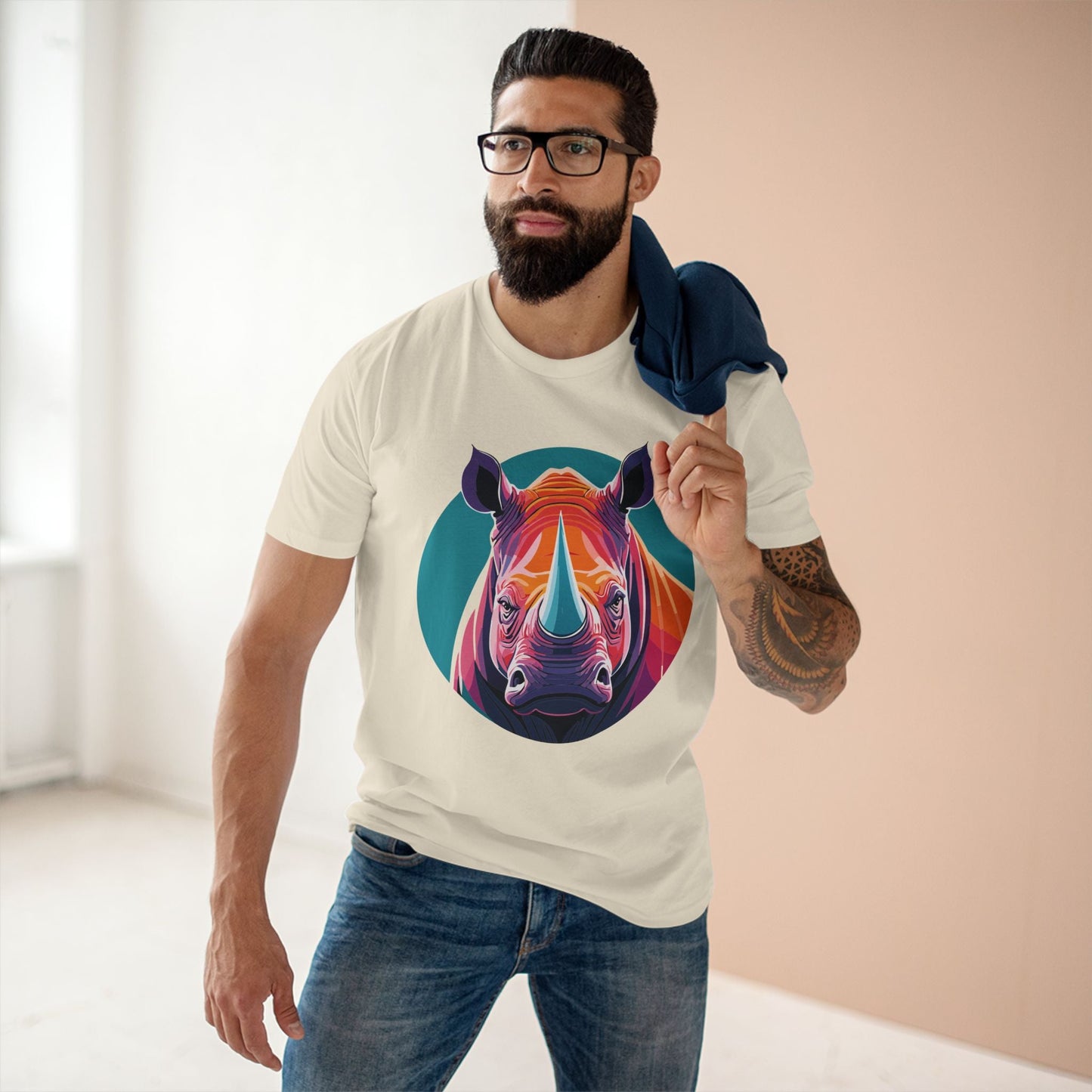 Rhino Animal Shirt Unisex Premium Cotton Tee With Original Art Design From Retro2Nova Art Collection Edition