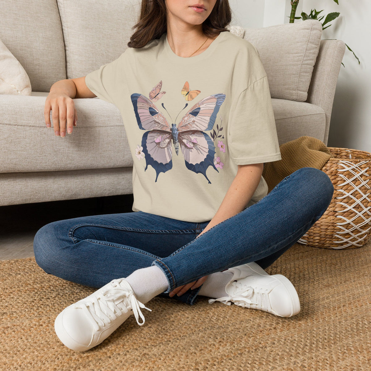 Pastel Butterfly Floral Wings Graphic Design Unisex 100 Cotton Gildan T-Shirt