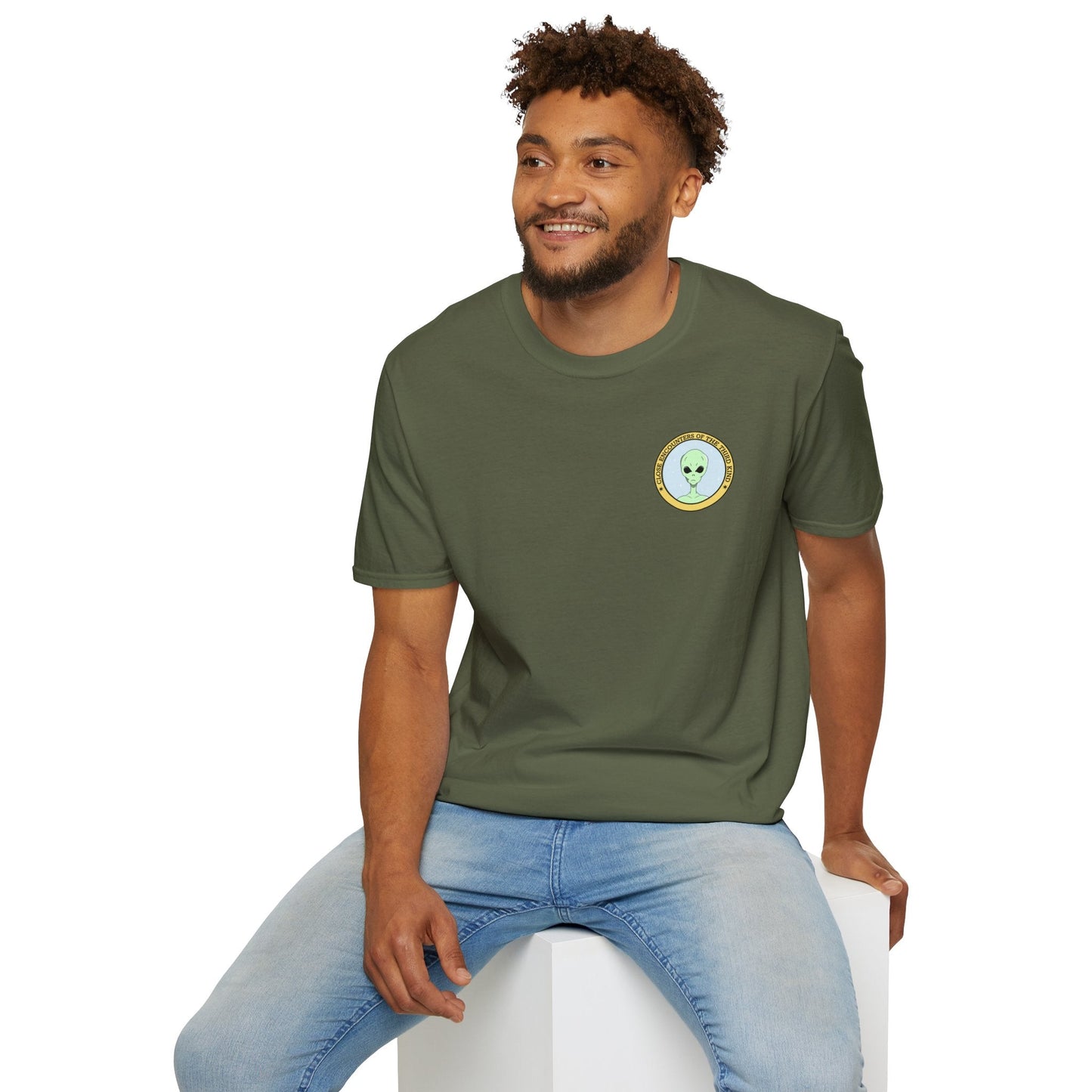Alien Badge TShirt  Small Chest Logo I Believe Retro Space Tee