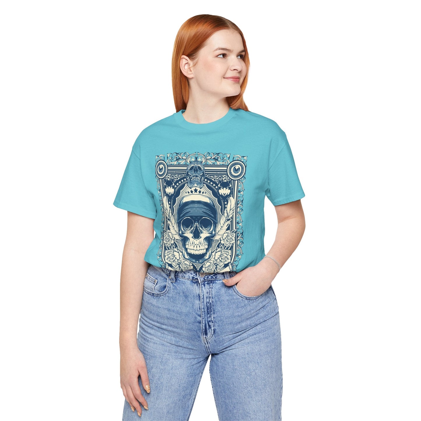 Skull Crown Graphic Tee Vintage Ornate Skull Illustration Rock Band T-Shirt