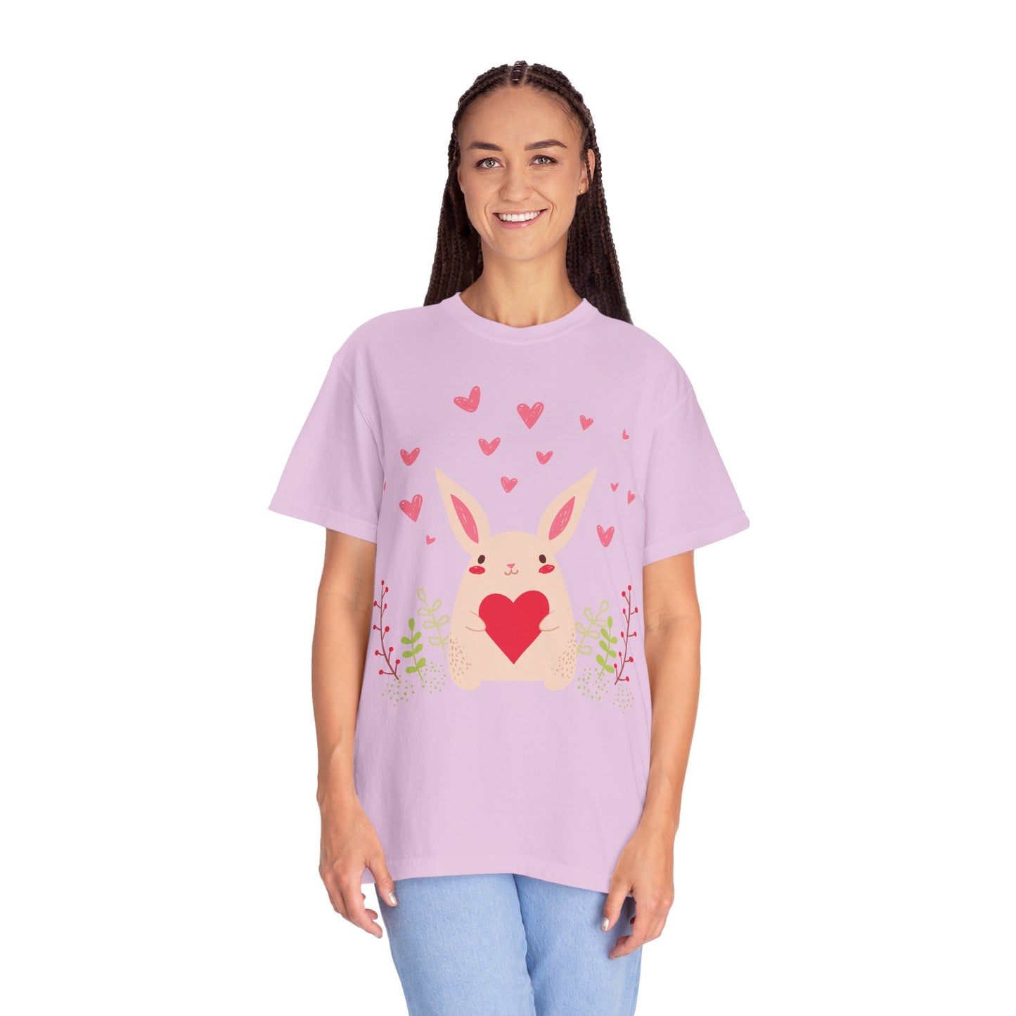 Easter Bunny Heart T-Shirt, Tee Shirt with Easter Signature, T Shirt with Easter Prints, Tee Shirt with Easter Design