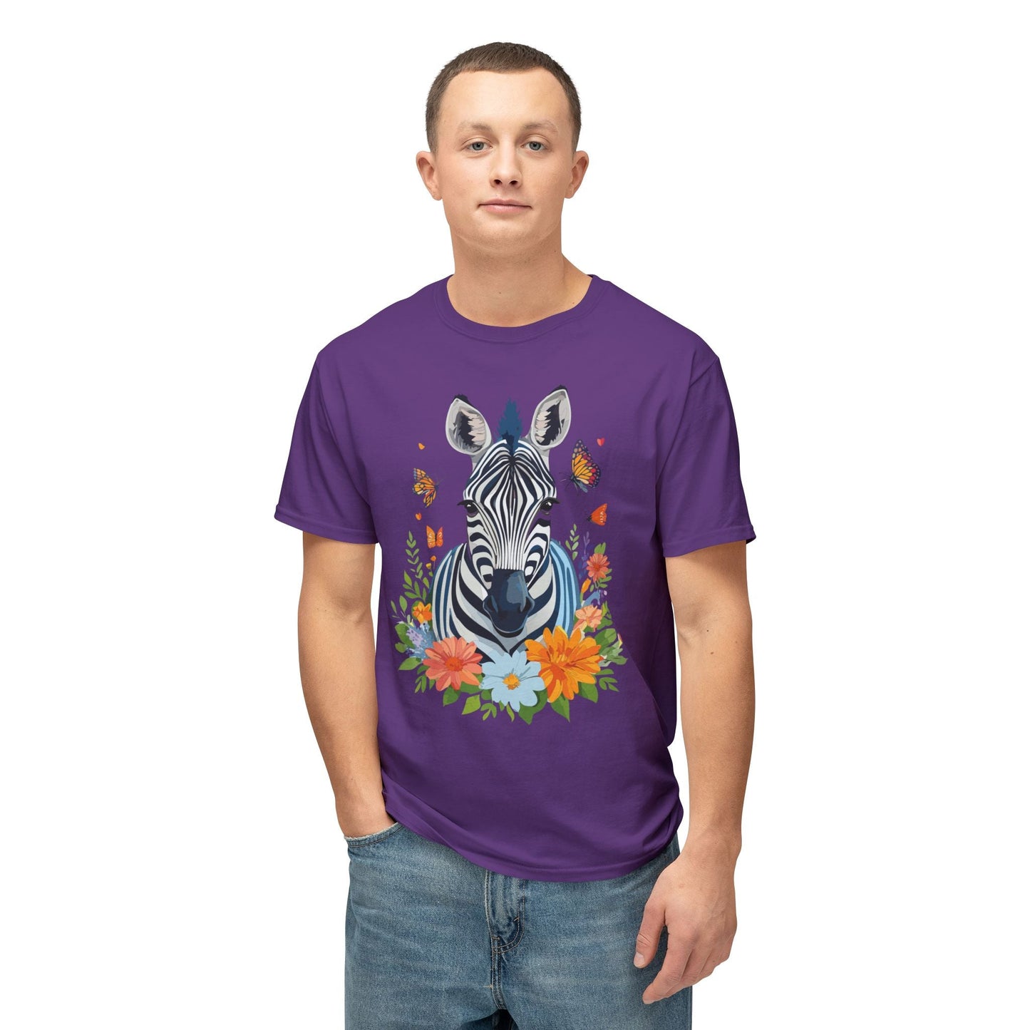 Zebra Art Print T Shirt Unisex Cotton Tee With Floral Design Vintage Zebra Theme