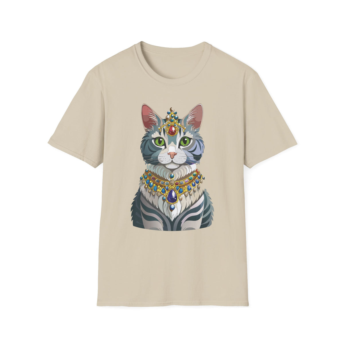 Regal Cat with Jewel Crown T-Shirt | Royal Tabby Illustration