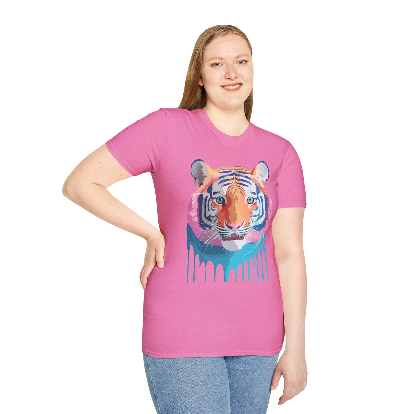 Tiger Print Unisex Softstyle Breathable Cotton Tee 64000 Gildan Shirt