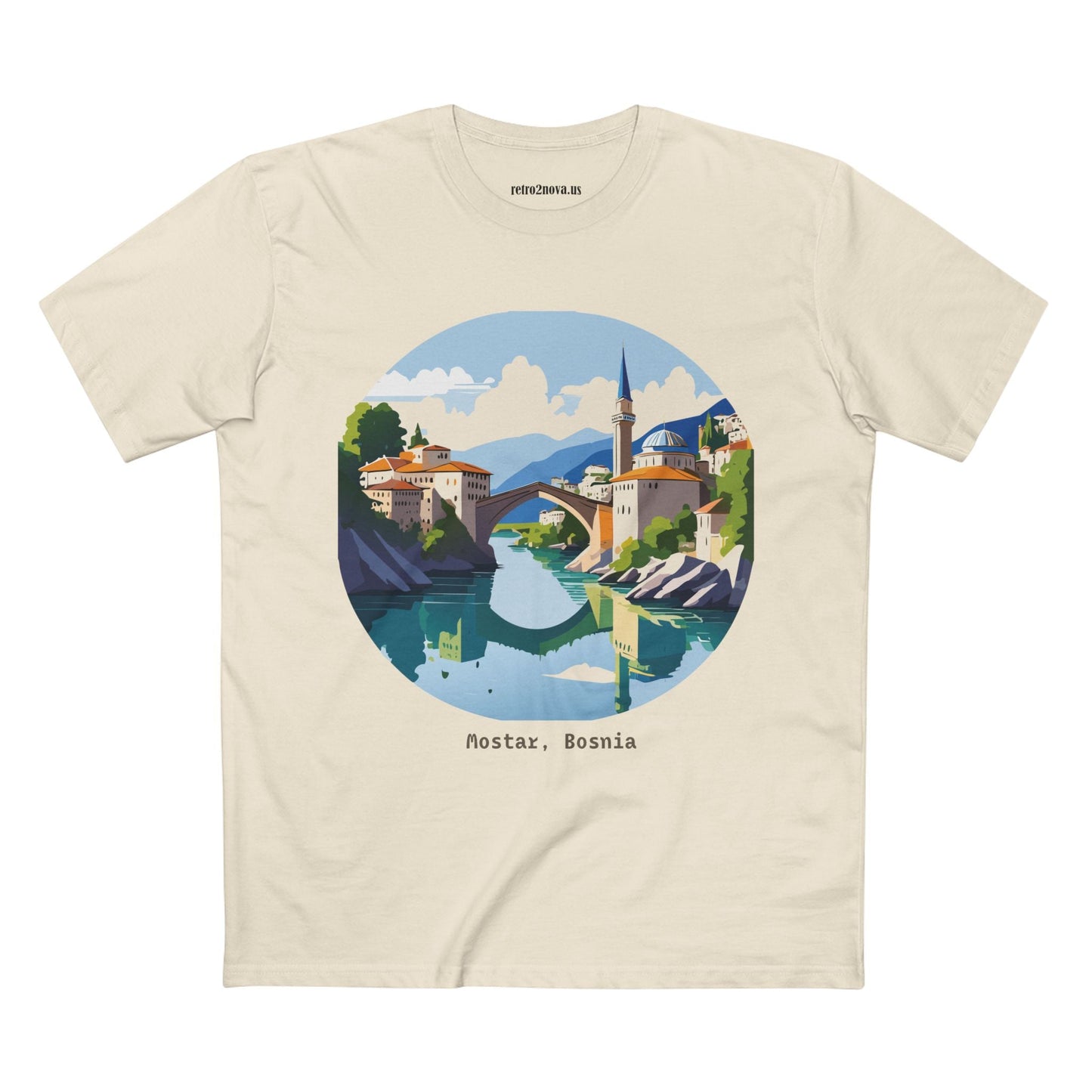 Unisex Premium Cotton Tee With Original Art Design Retro2Nova Travel And Bosnia Theme Shirt