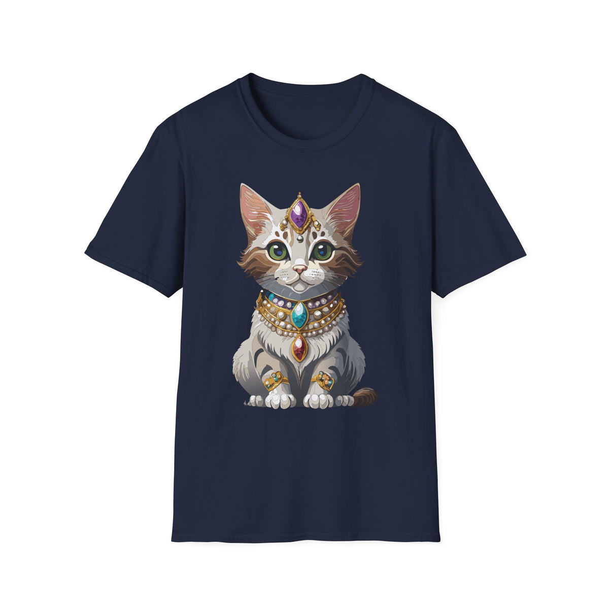 Jeweled Cat Portrait T-Shirt | Regal Kitty Illustration