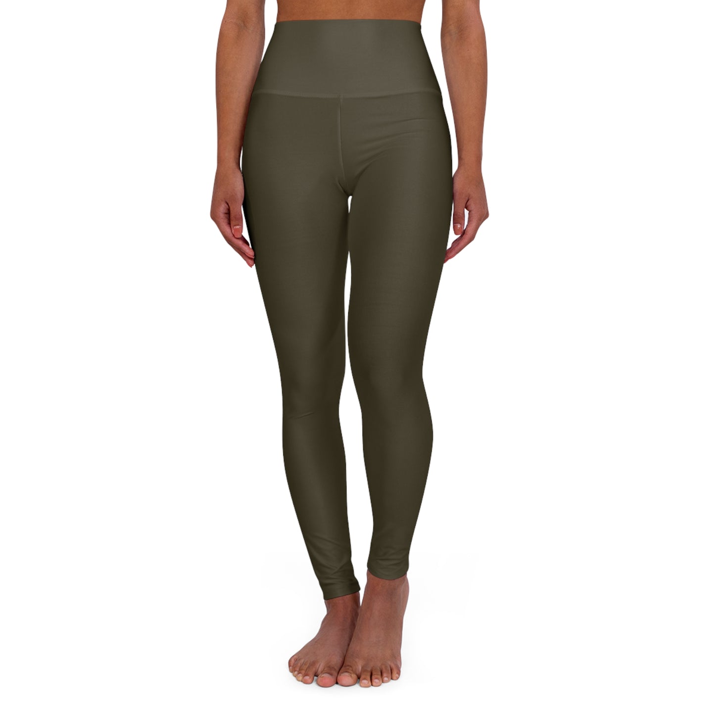 Dark Olive High-Waist Yoga Leggings Dark Khaki Women's Poly-Span Stretchy Athletic Workout Pants