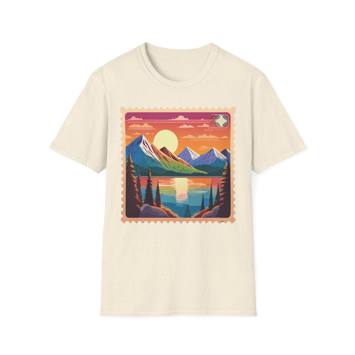 Sunset Mountain Lake landscape T-Shirt | retro postcard nature print