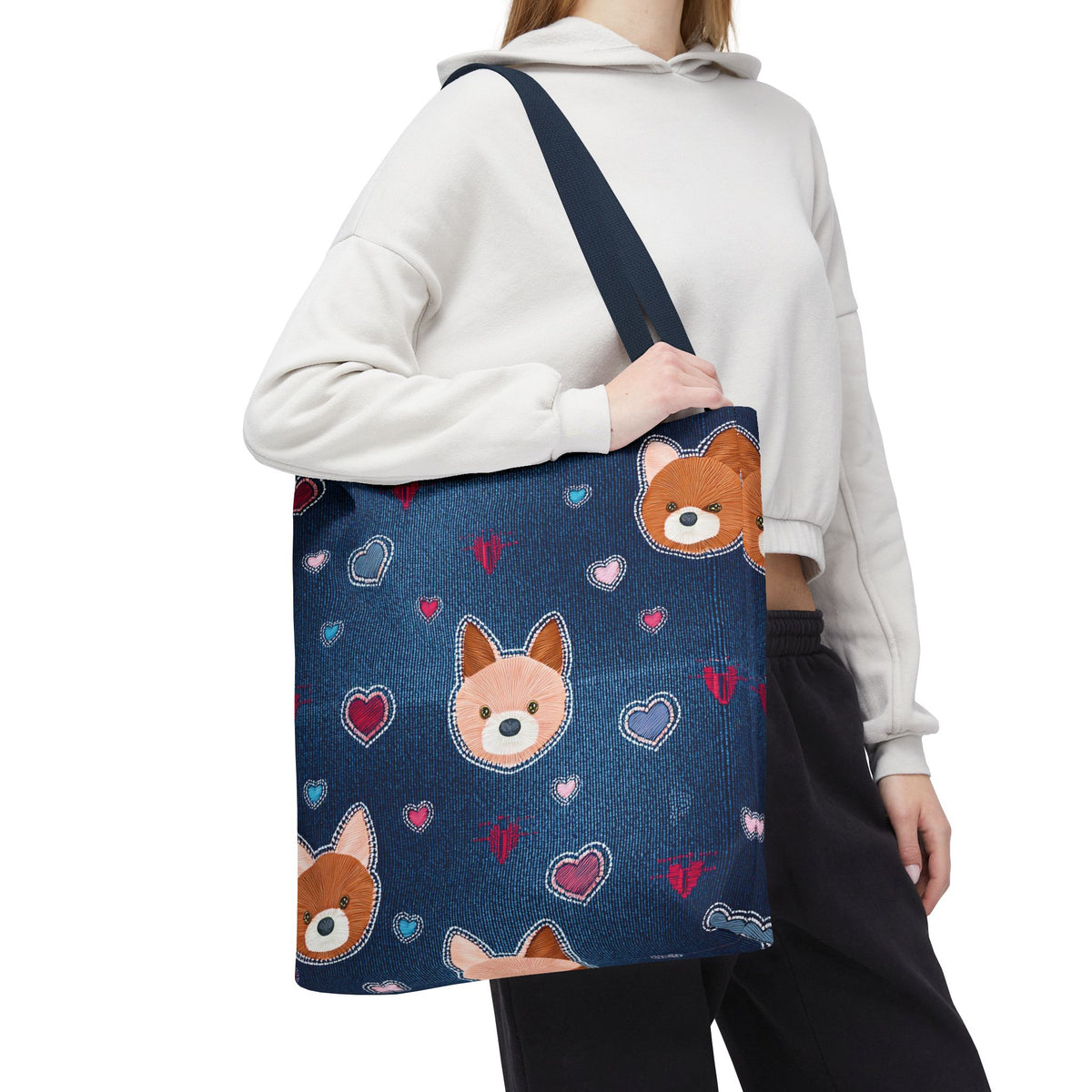Love Day Graphic Design Denim Fabric Imitation Print Unisex Canvas Bag POLY 3 Sizes Tote Bag 201-5